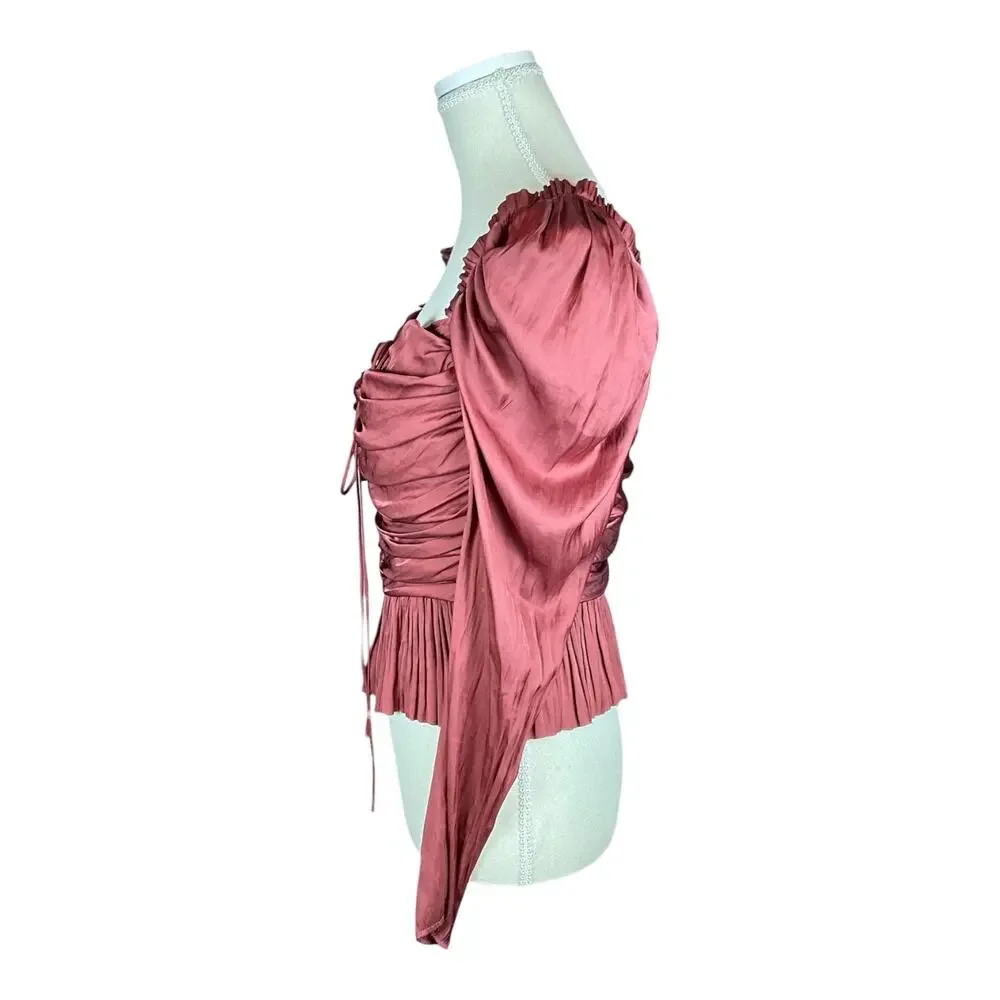 Ulla Johnson Mirelle Ruched Peplum Satin Blouse Desert Rose Size 6